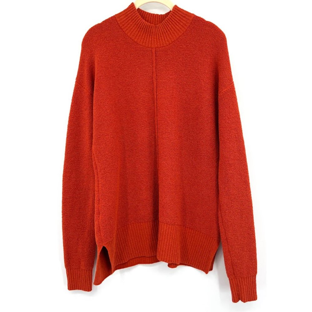 Orvis Orange Chunky Knit Oversized Sweater Mock Neck Womens Size Small